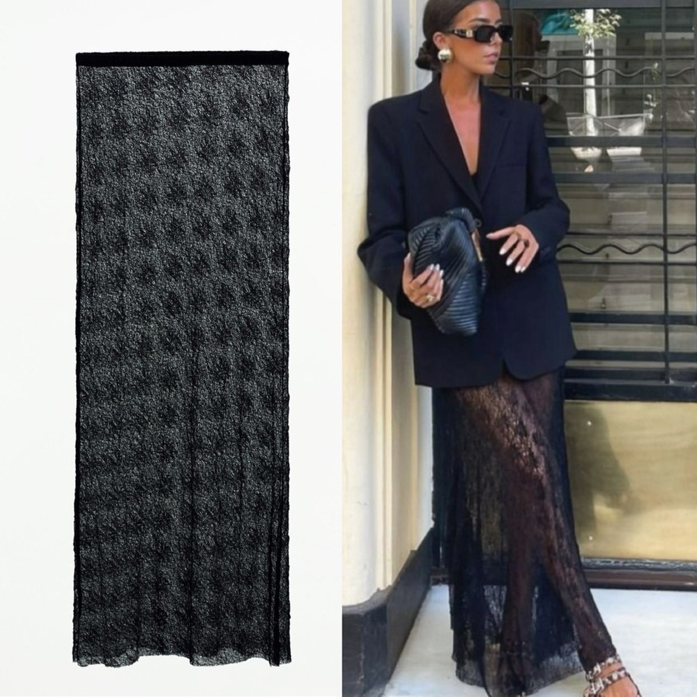 Zara Black Pleated Pencil Maxi Skirt